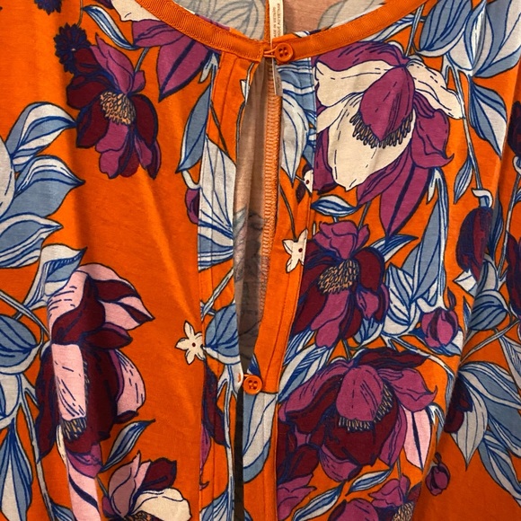 Free People Orange Jersey Keepin On Stretch Floral High Low Drapey Blouse - Picture 9 of 11